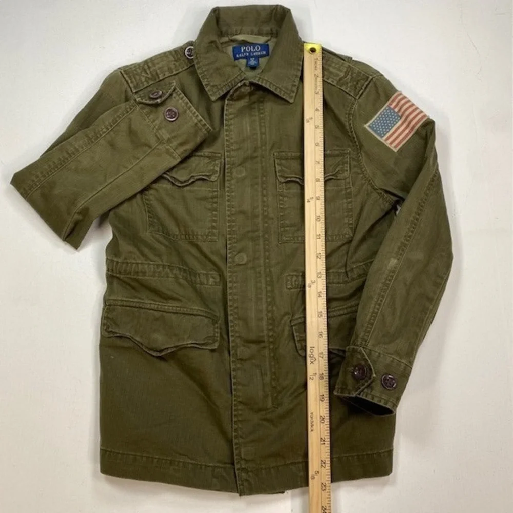 Polo Ralph Lauren Kids Small 8 Green Herringbone Twill Military Field Jacket